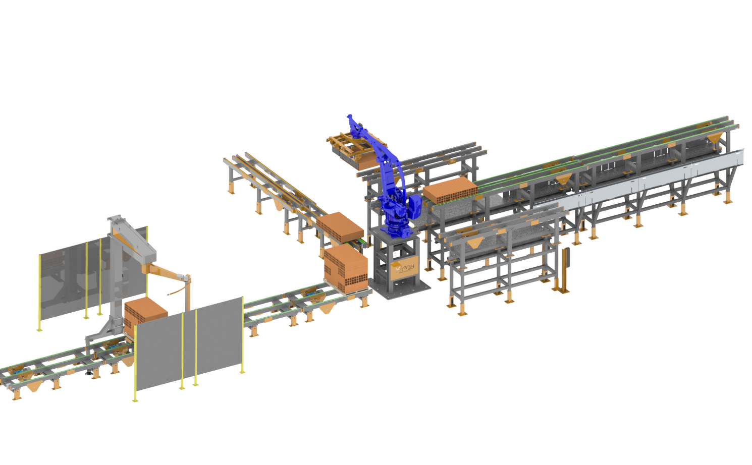 Render 3d de robots de paletizado